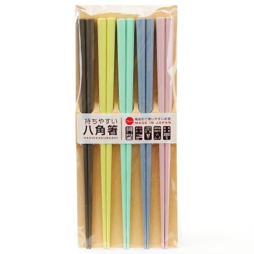 日本製，防跣手八角形筷子一套五雙（鮮色系列）